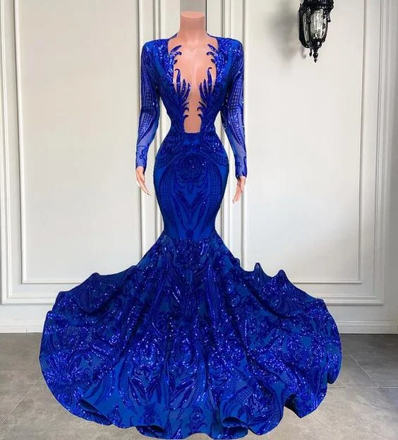 lace prom dressesVintage royal blue mermaid prom dresses   S1593